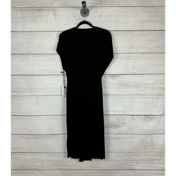 Paper Label Women's Black Pleated Wrap Midi Dress Size Small - Picture 8 of 10